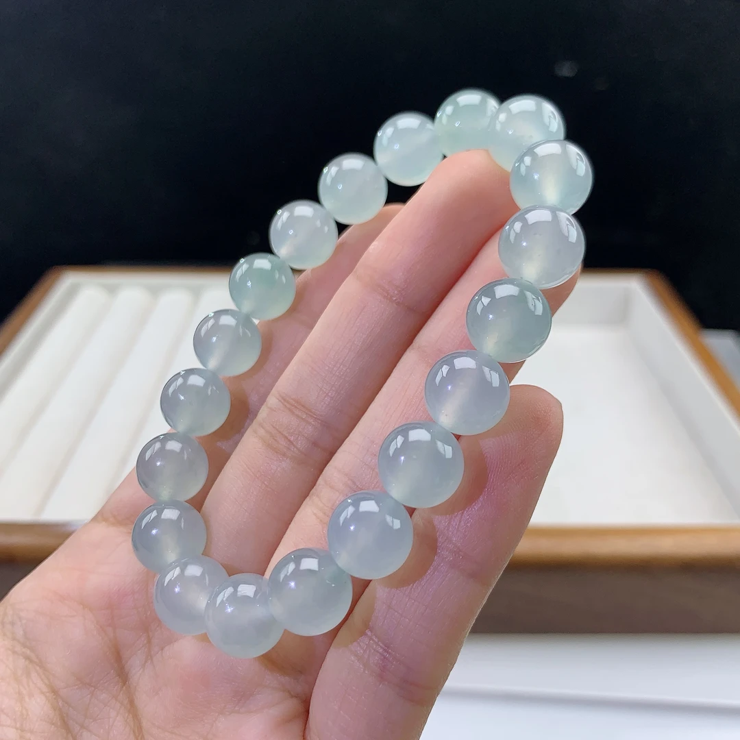 3.1-27-缅甸天然翡翠A货 女款白冰手串尺寸:10mm 19颗粒