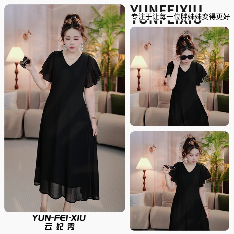 云妃秀大码女装连衣裙休闲时尚胖妹妹显瘦宽松韩版遮肉减龄夏8057