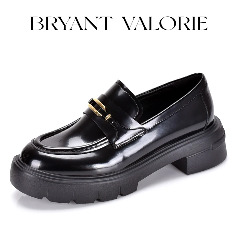 Bryant Valorie2025秋季新款真皮曜金爵士乐福鞋一脚蹬厚底单鞋女