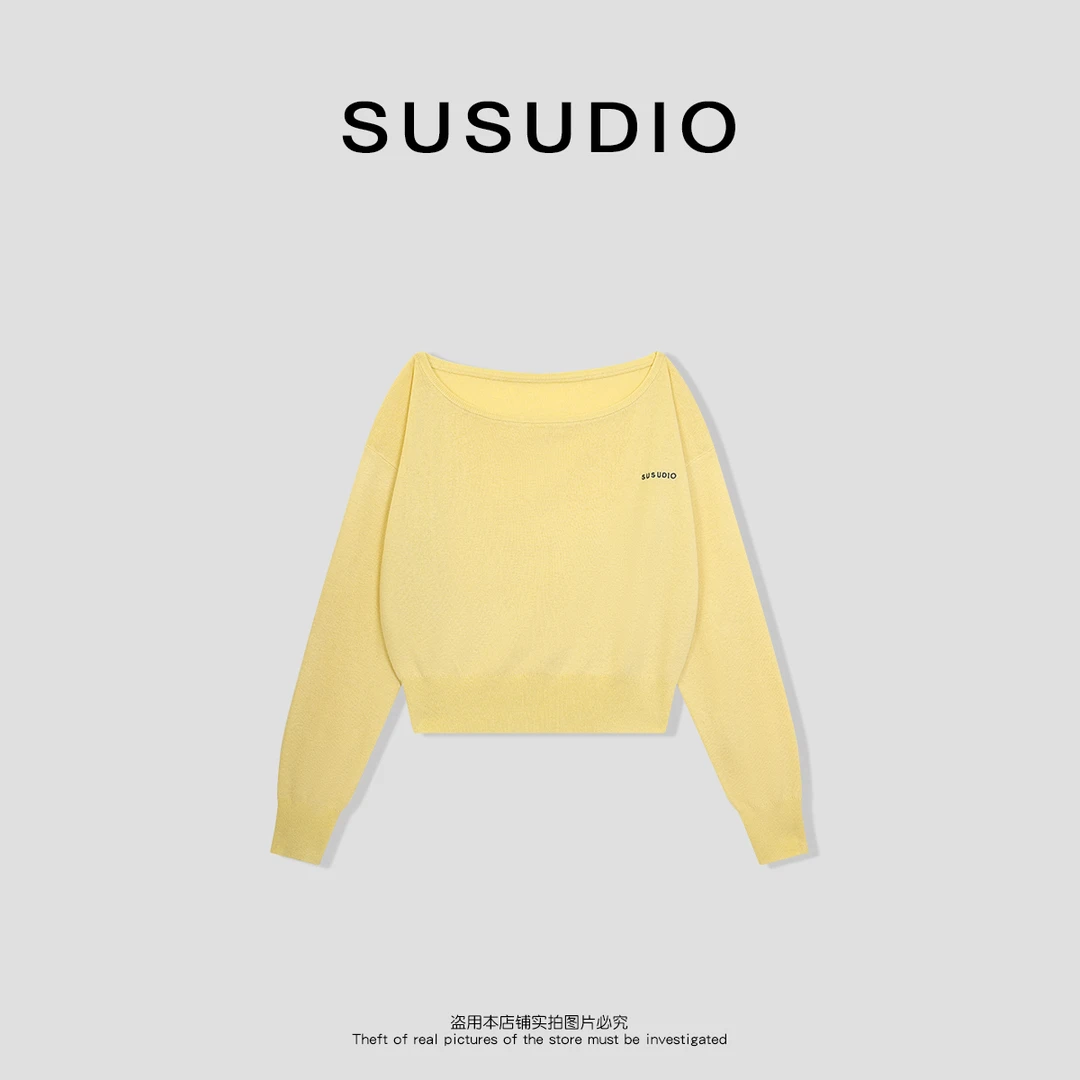 SUSUDIO② 新款百搭时尚休闲一字肩羊毛长袖针织60006