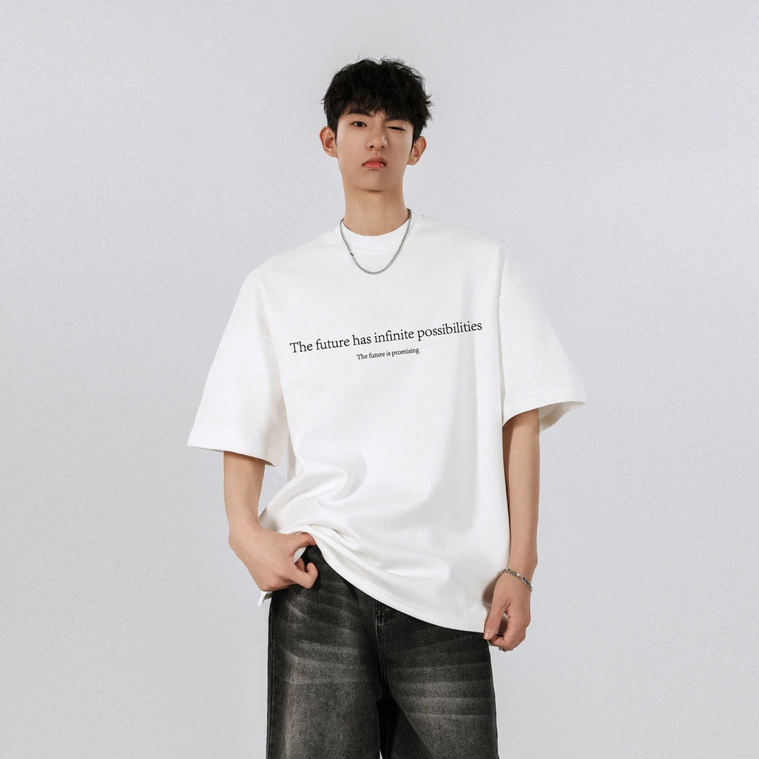 2025夏季新款基础标语字母印花短袖T恤男士潮牌潮流宽松短袖上衣