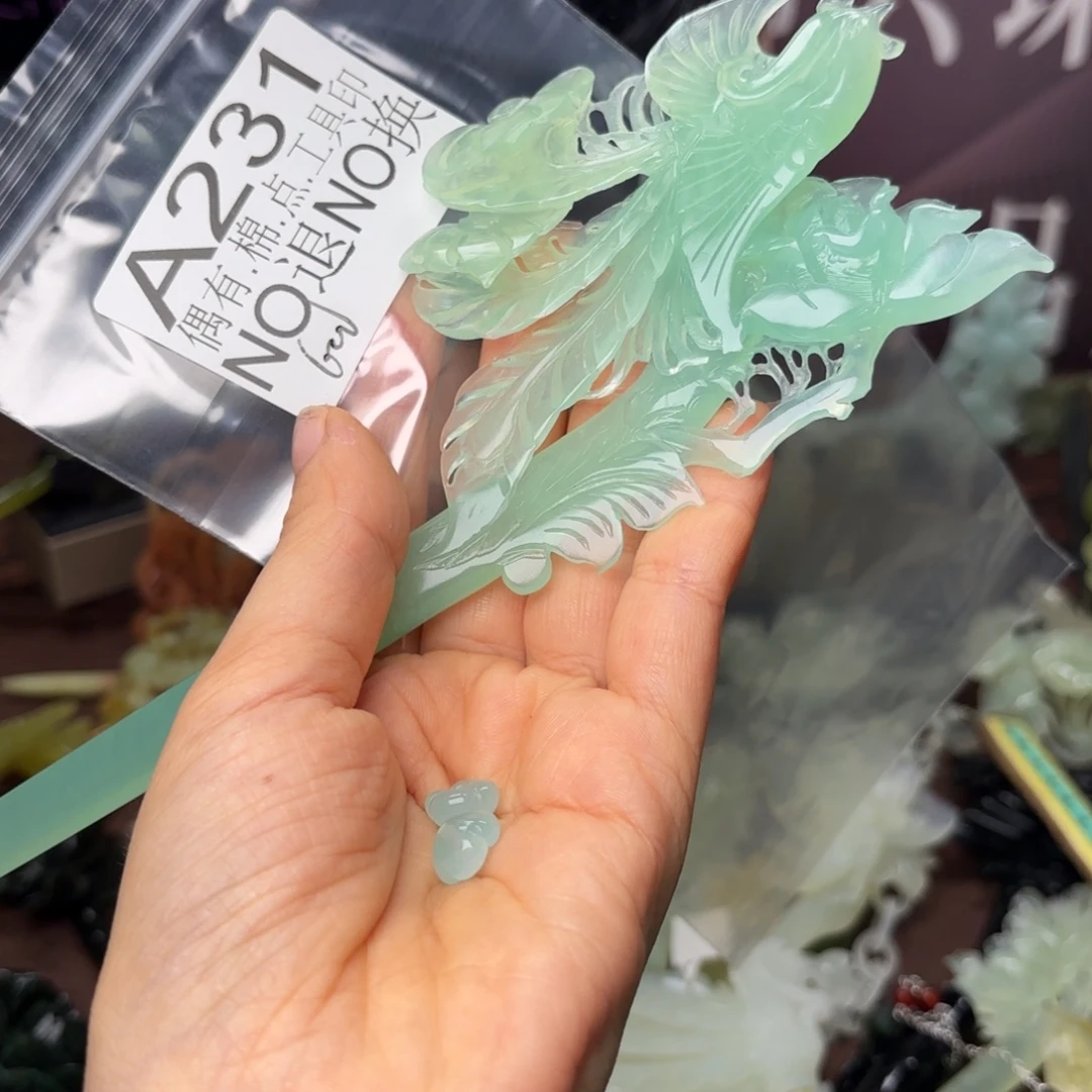 四***草蛇纹石玉合金发饰