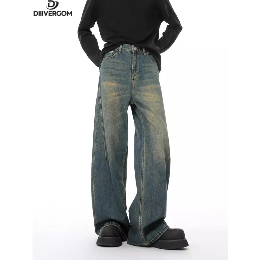 DIIIVERGOM高个子加长拖地裤子阔腿牛仔裤中腰高级感男宽松直筒裤