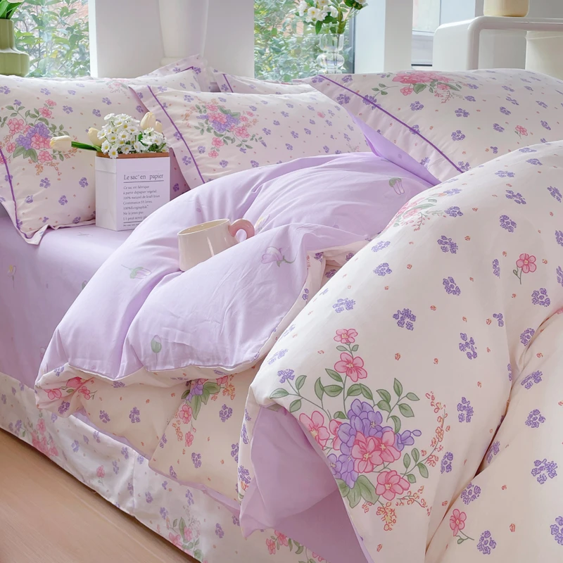 100%全棉纯棉四件套印花小清新被套床单学生宿舍四件套床上用品厚