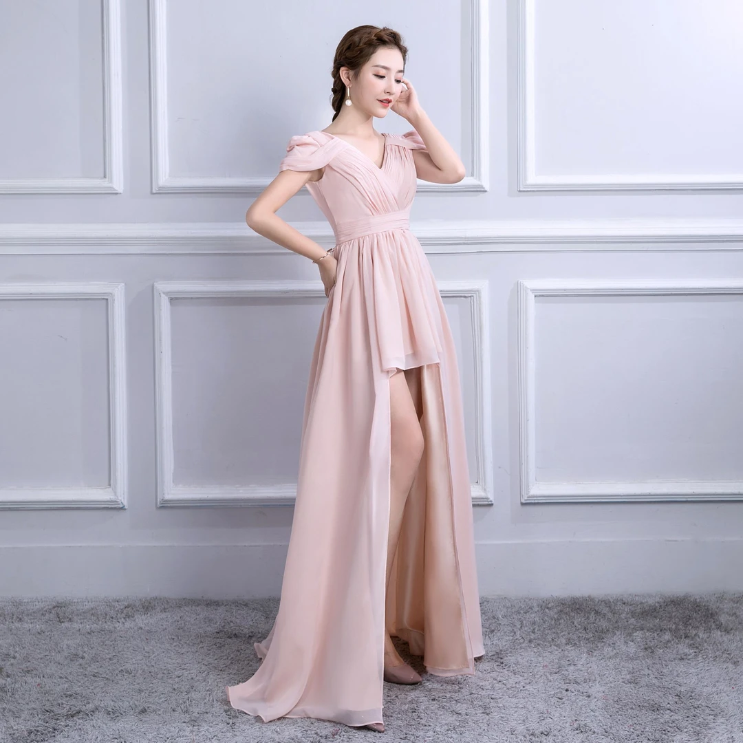 清~NO退NO换~高级感新娘敬酒服粉色V领高端前短后长气质伴娘服女