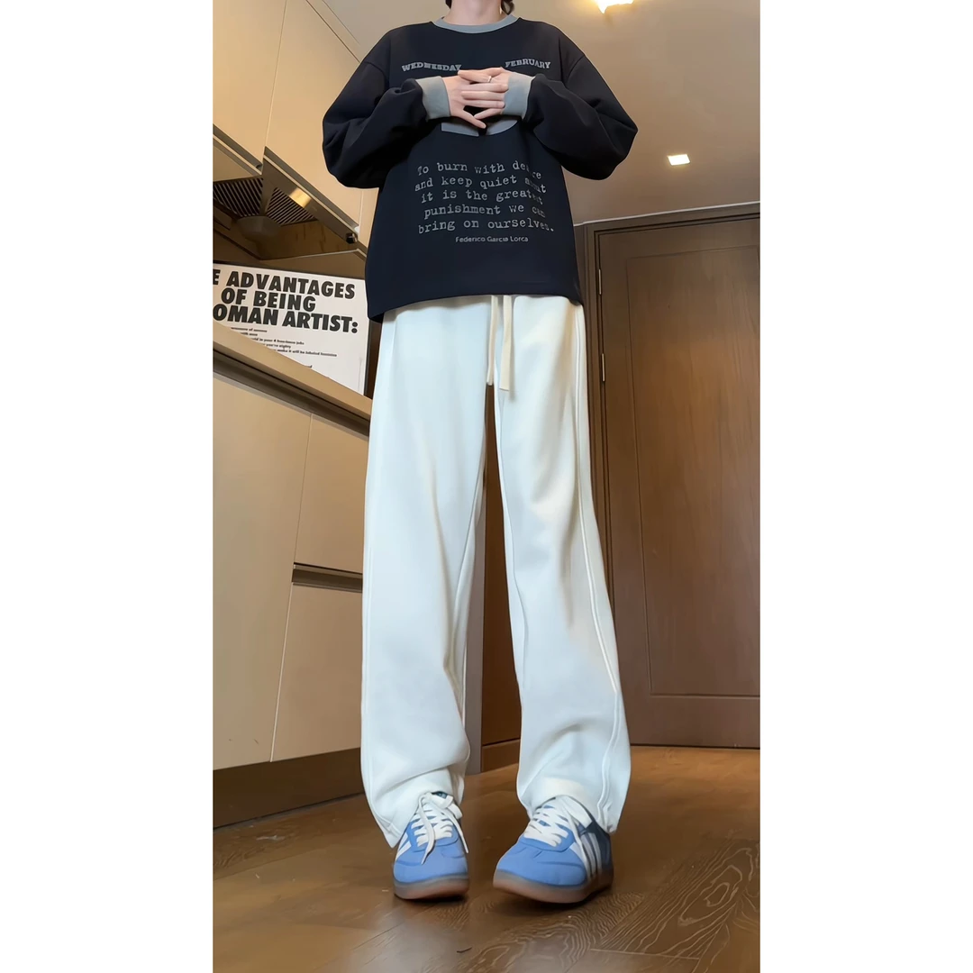 美式重磅休闲长裤男生春秋季新款宽松直筒裤男士运动阔腿灰色卫裤