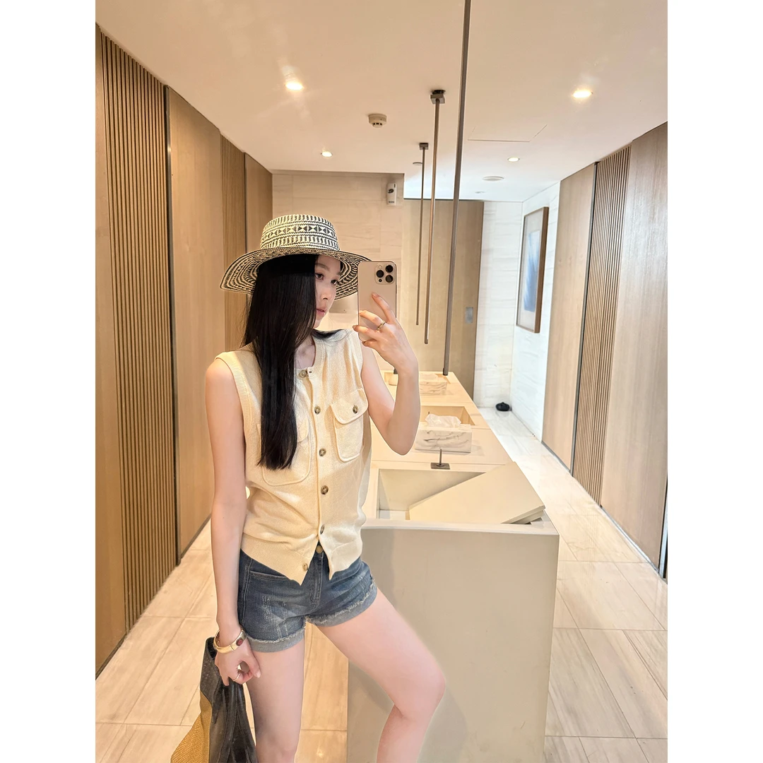 周淼【纸间呼吸简奢老钱】和纸纱针织马甲女夏 透气上衣ZM25M0298C