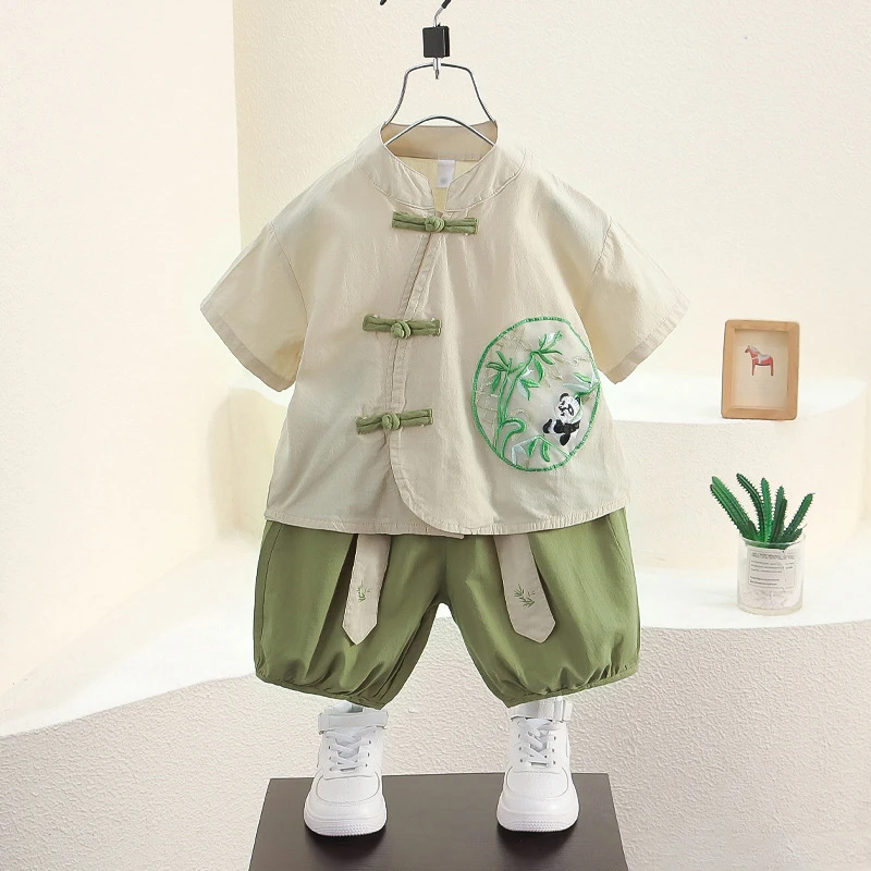 7925男童夏季汉服套装国风唐装两件套男孩夏装新中式宝宝棉麻衣服
