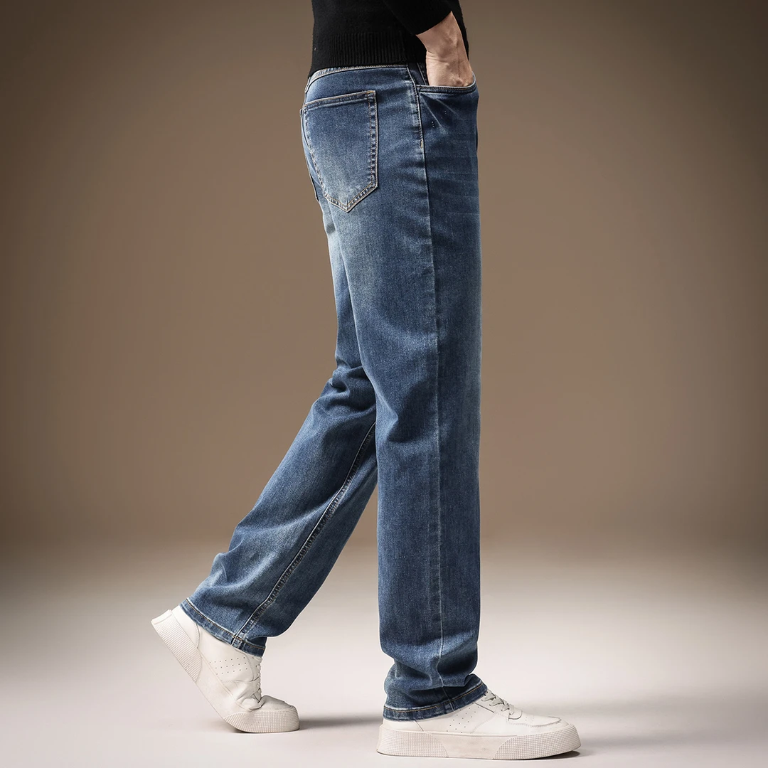 高端复古浅色水洗直筒牛仔裤男夏季新款潮流休闲宽松直筒阔腿裤子