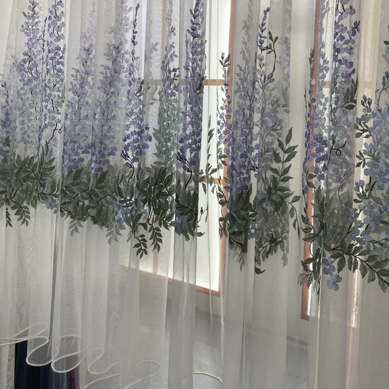 082 白色绣花纱帘 （一片）（改短请联系客服）