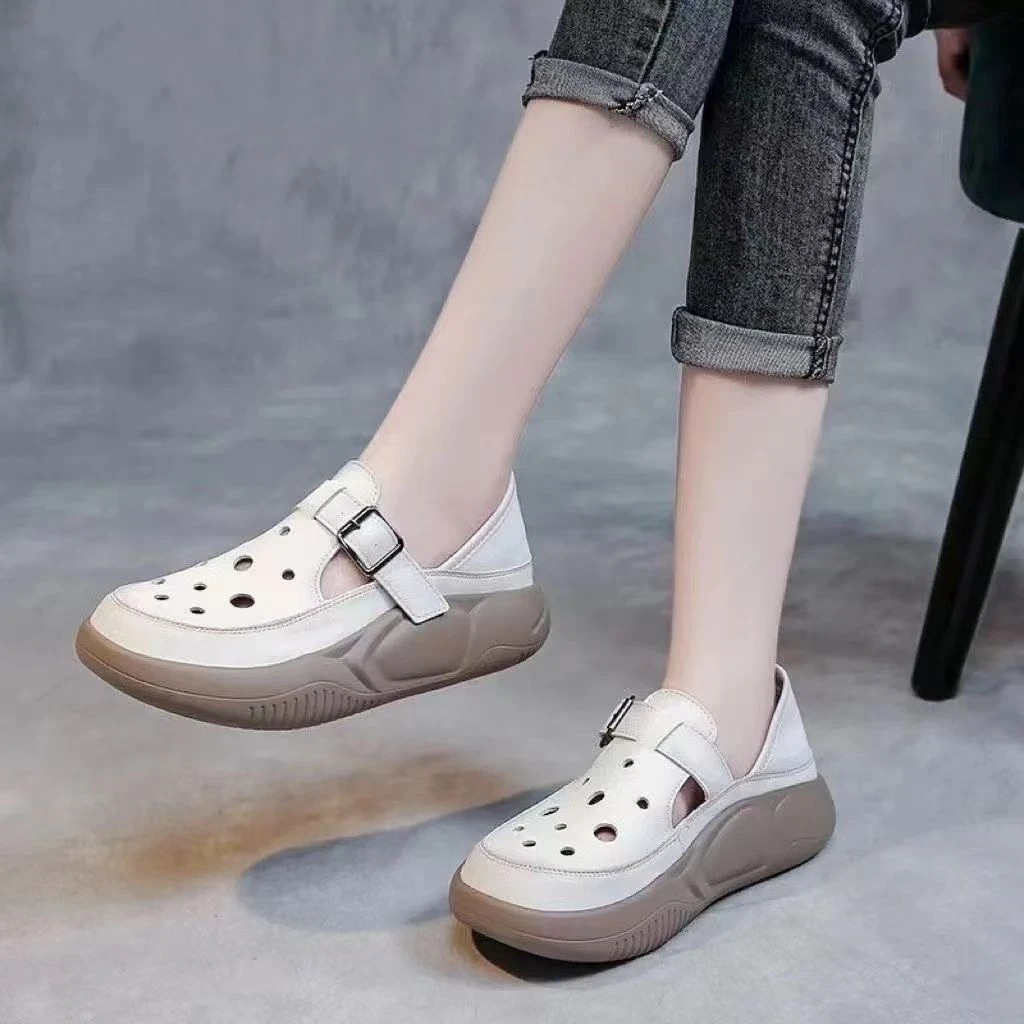 软底女透气女鞋休闲平底防滑凉鞋包头洞洞鞋春夏