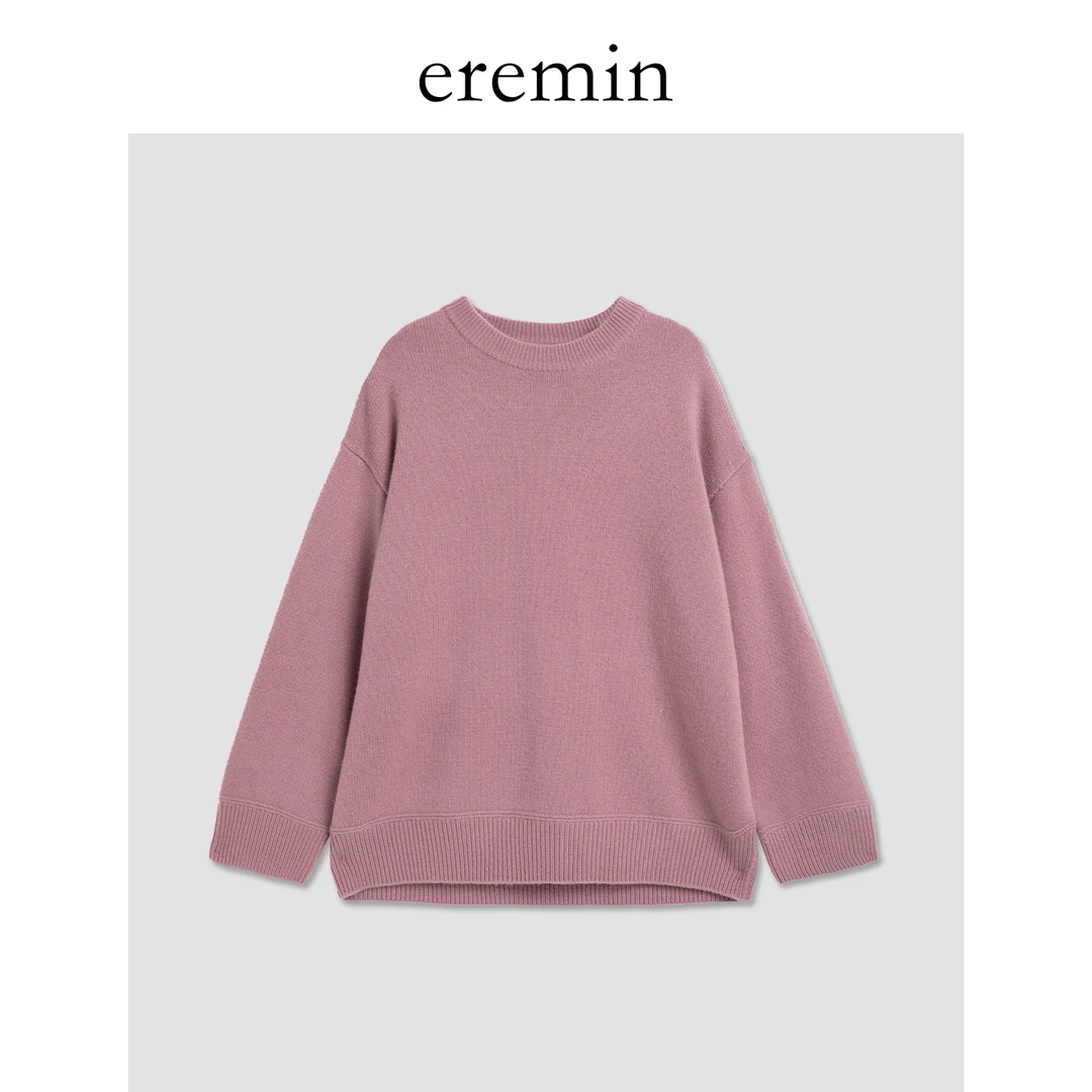 DE Mincollection皮粉毛衣/定纺纱慵懒风圆领套头全羊毛毛衣56126