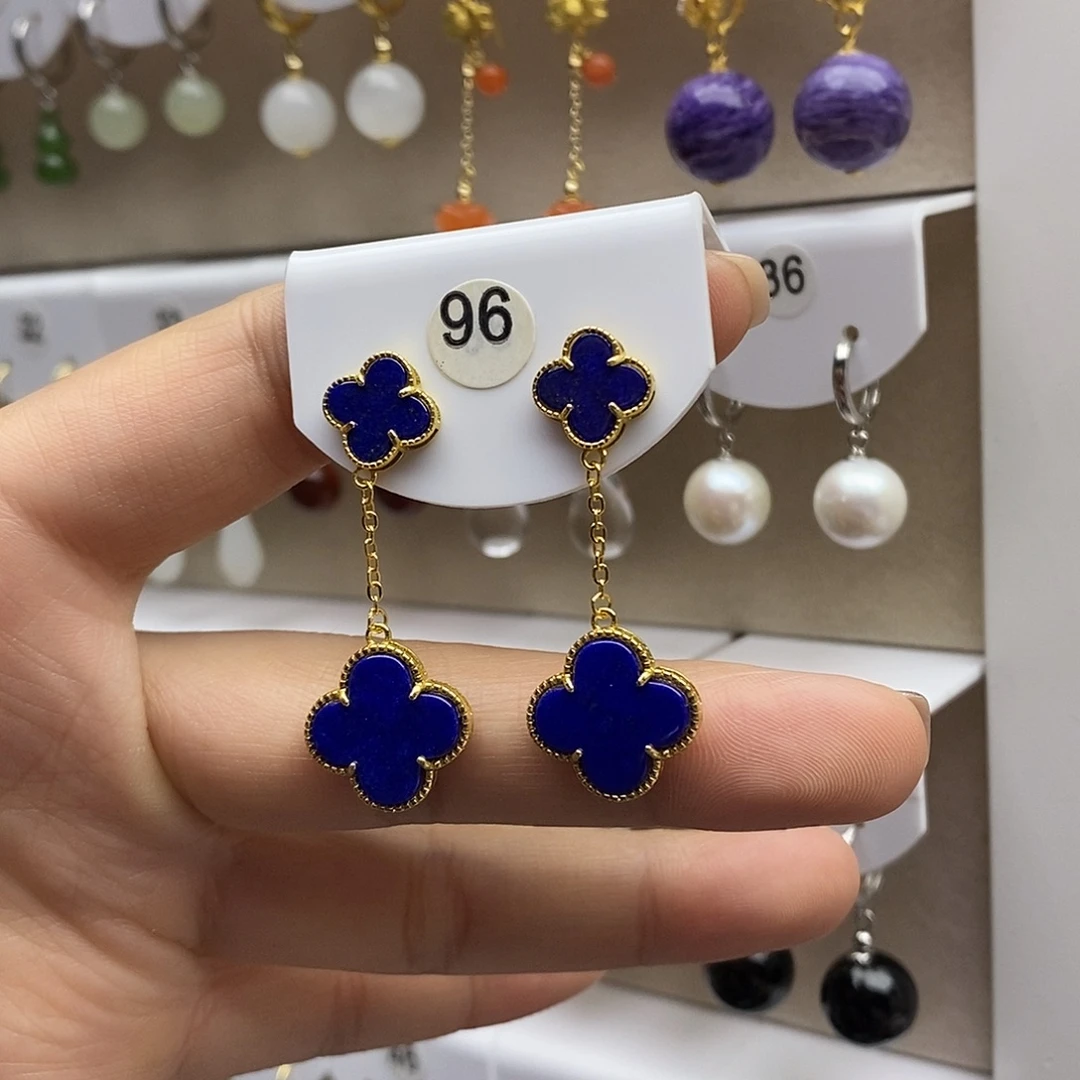 青金石银S925镶嵌耳饰