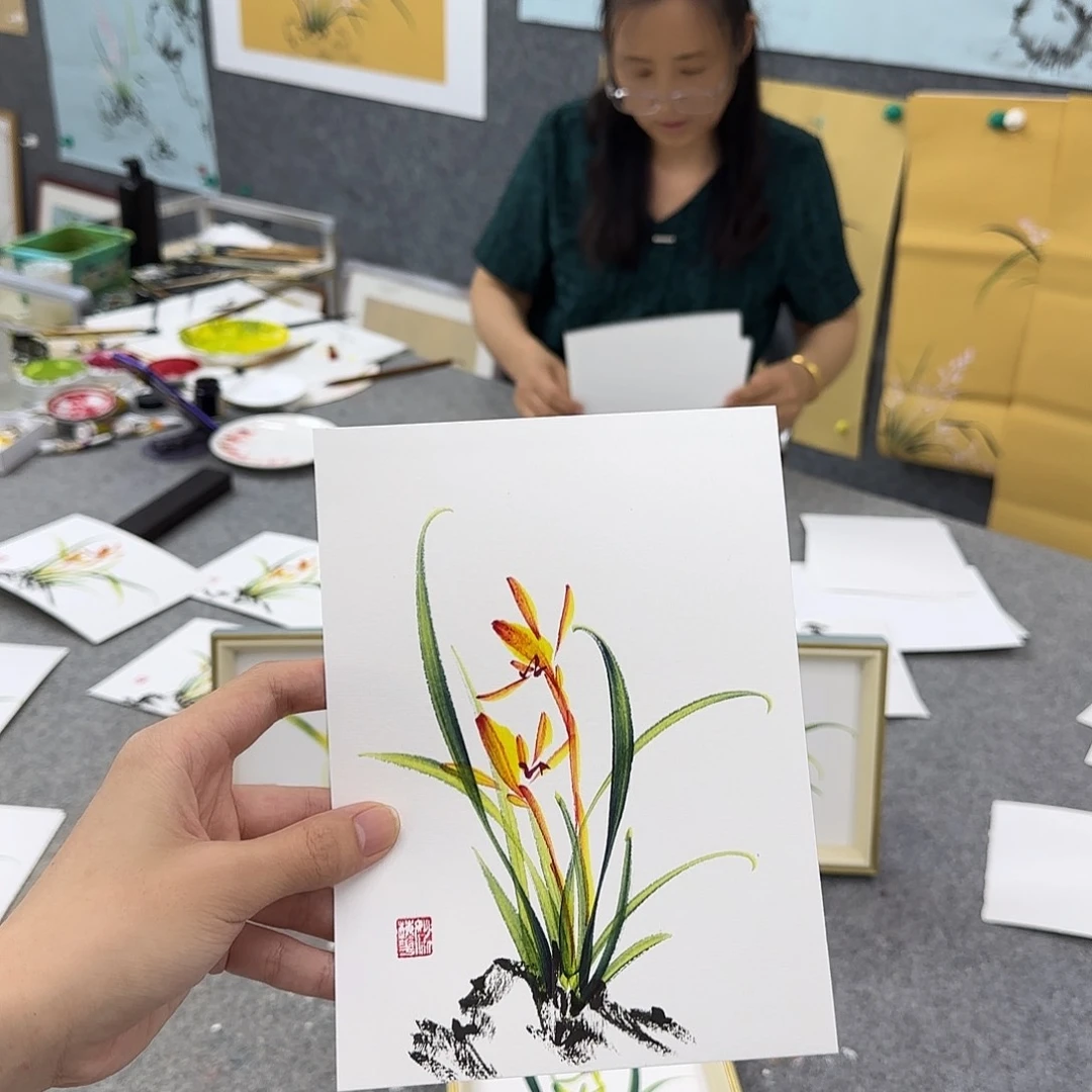 国画一笔两色立体兰花