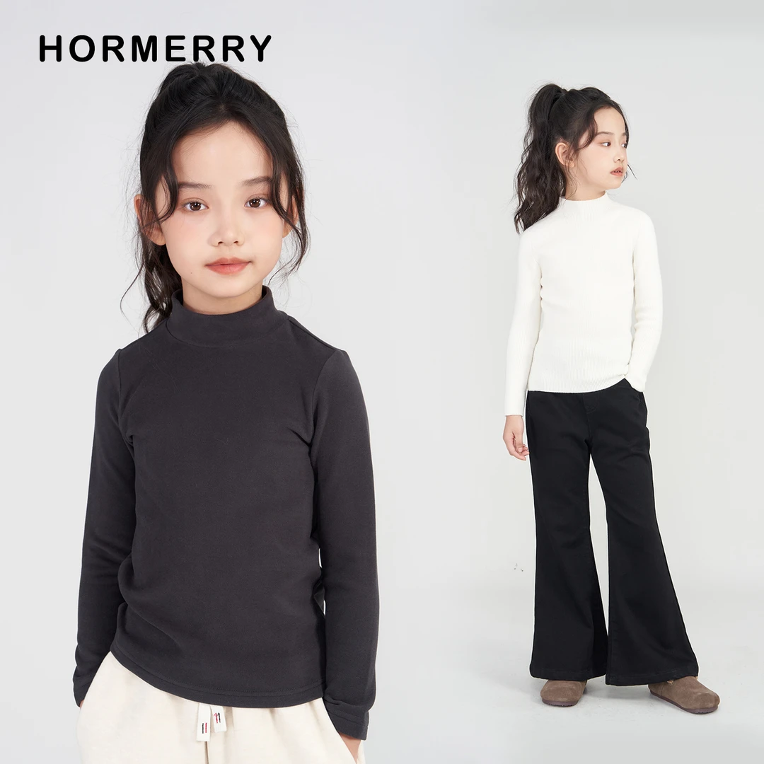赫米童装 2025秋冬季新款儿童半高领磨毛打底衫中大童长袖T恤弹力