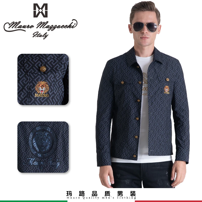 Mauro/玛路烫钻男士翻领夹克休闲男外套时尚舒适修身防风春秋2305