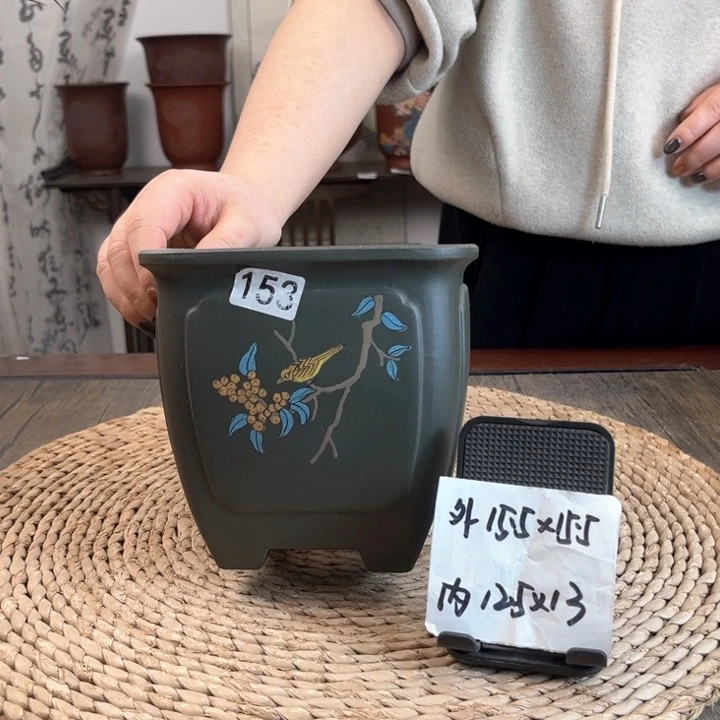 紫砂花盆用****2老粉福利两只墨绿手绘奎面四方153