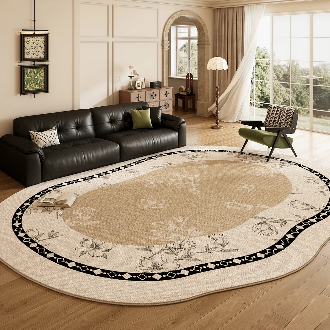 棕色地毯客厅2025新款免洗可擦沙发地垫中古风法式沙发茶几垫花卉