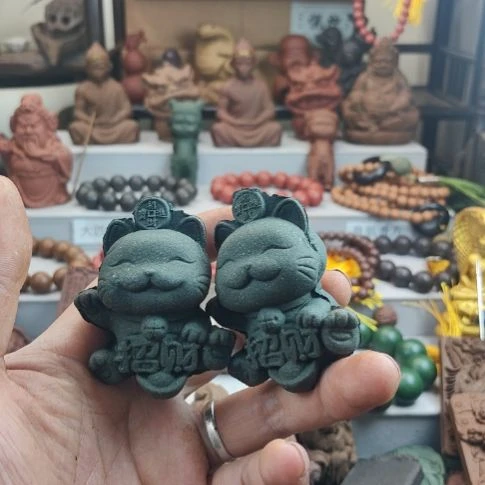泥塑蓝药师香方招财猫咪瑕疵款