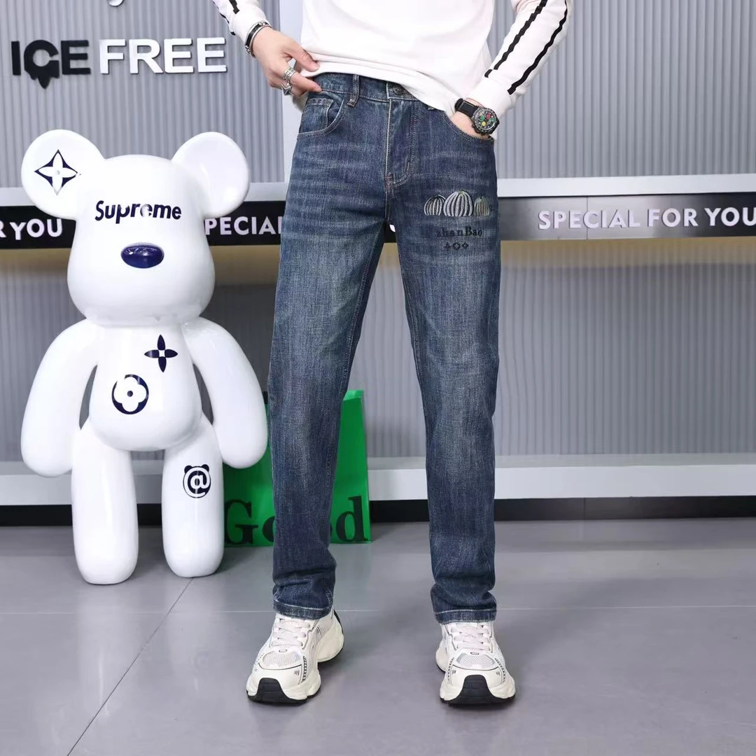 25春夏经典时尚潮牌百搭立体刺绣弹力柔软修身小脚男士牛仔裤512