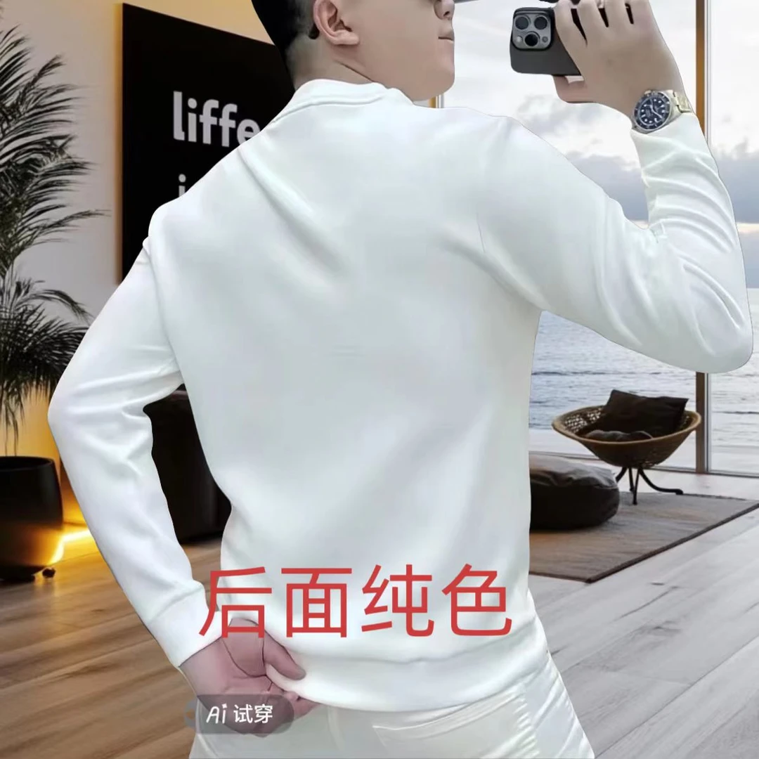 潮流秋冬新款时尚印花加绒保暖男士圆领卫衣休闲打底网红长袖