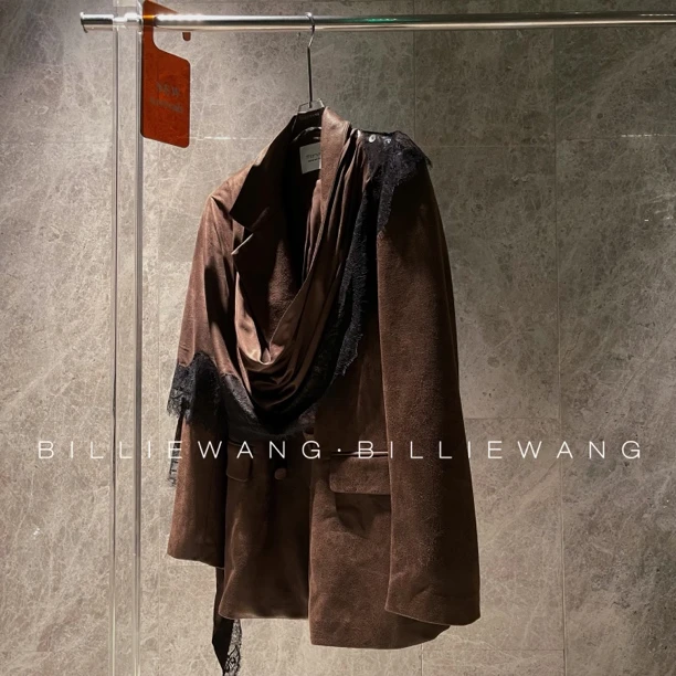 BW独立设计师高定系列｜蕾丝拼接麂皮绒披肩多穿西装外套