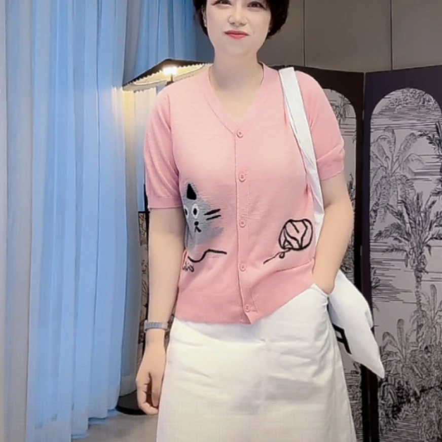【U.M】柠喵亚麻桑蚕丝针织开衫减龄显瘦小猫咪