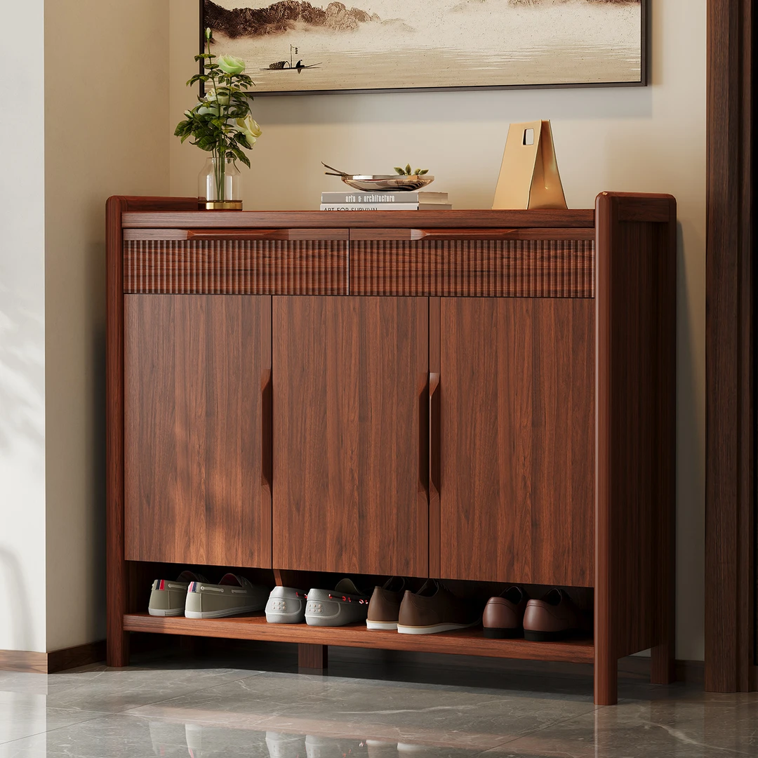 实木框鞋柜家用门口楼道外新中式入户进门室内玄关柜一体2025新款