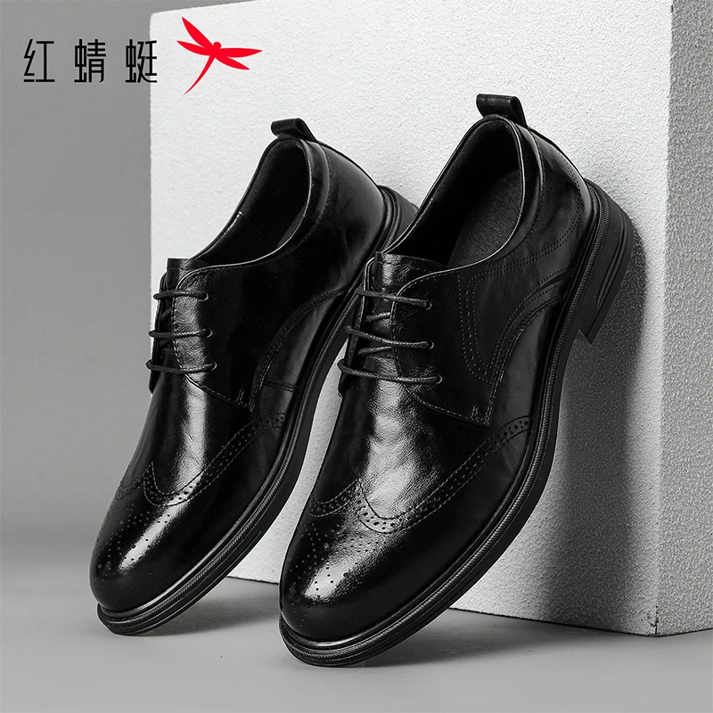红蜻蜓男鞋2025秋季新款英伦风爸爸鞋正装商务休闲布洛克皮鞋男款