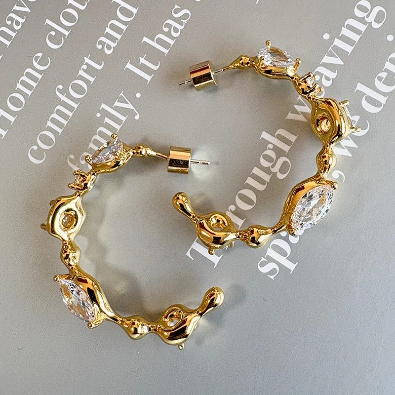 铜合金锆石耳饰  Say nono【懒猫nono】C圈不规则耳环镶钻时髦耳饰