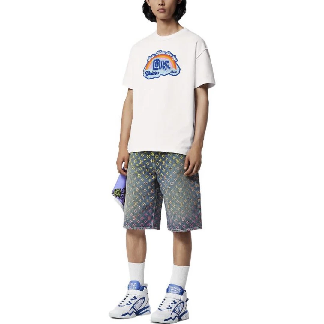 99新 LouisVuitton/路易威登 4647/印花彩虹字母印花圆领短袖/S码