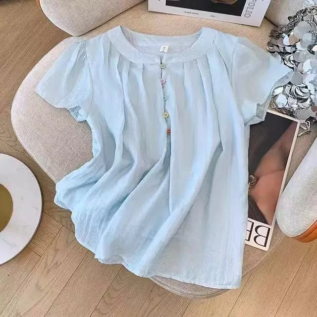 【全额运费补贴】温柔慵懒风甜美短袖上衣飞飞袖
