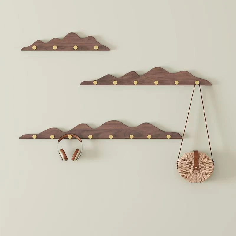 实木山丘挂衣架卧室免打孔进门玄关挂钩壁挂客厅墙壁打孔壁挂架