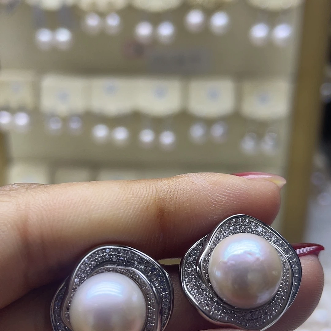 淡水珍珠耳饰银S925镶嵌