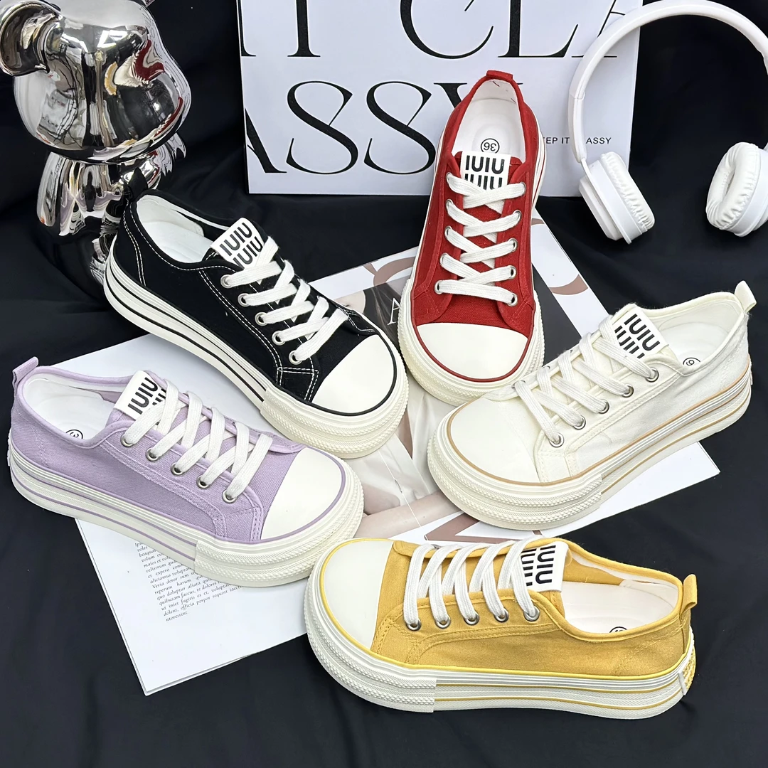 【Li】2025新款夏季芒果头系带鞋厚底百搭帆布鞋厚底透气小白鞋女鞋