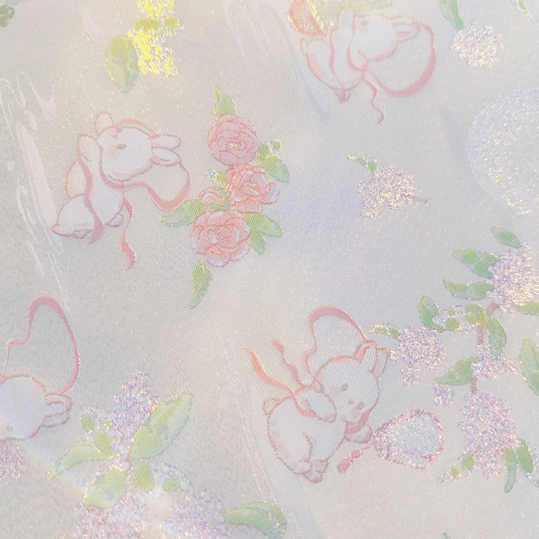 花好月圆兔白色全丝名家宋锦张国权宋锦手作做包包发夹葫芦布料