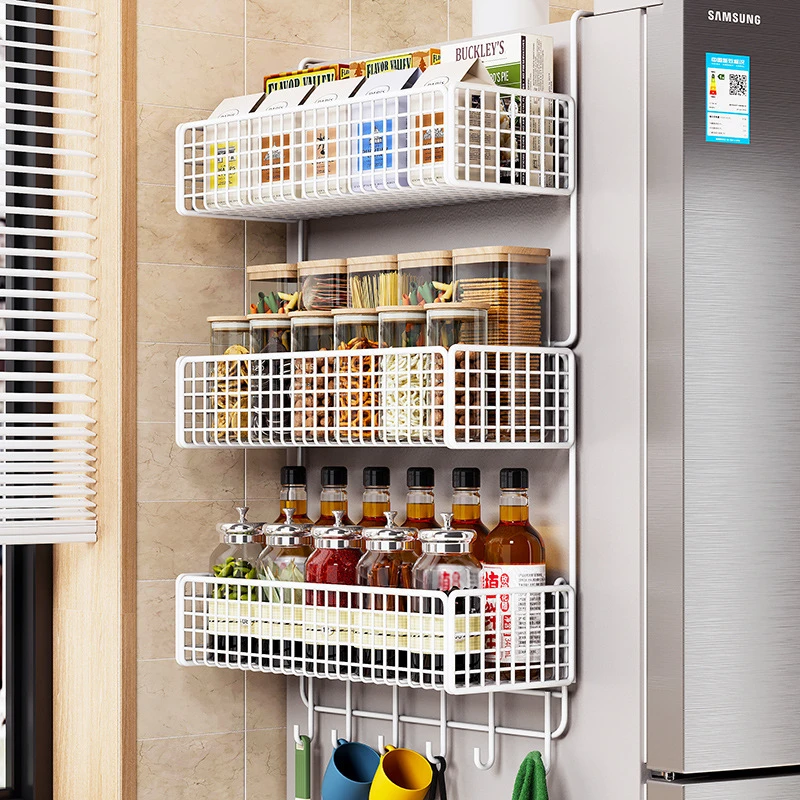 免打孔多层冰箱挂架侧挂冰箱架厨房用品置物架保鲜袋调味料收纳架