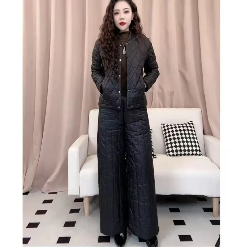 【棉服套装女】2025秋冬新款时尚爆款减龄阔腿裤妈妈洋气欧货两件套