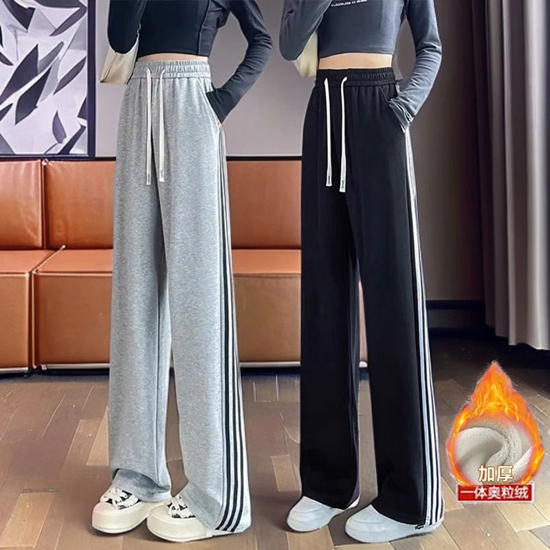 女童裤子秋冬女孩直筒休闲裤外穿2025春秋宽松中大童运动阔腿卫裤