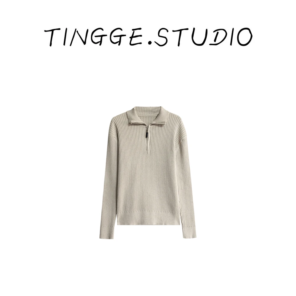 TING GE 韩系简约软糯半拉链立领坑条针织毛衣 99923