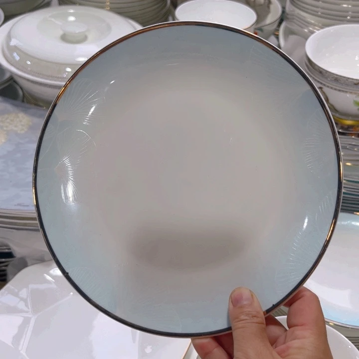 瓷片八寸浅盘六个微瑕