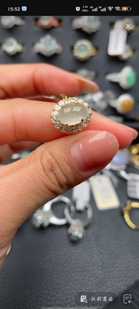 天然缅甸翡翠A货S925国标银镶嵌戒指