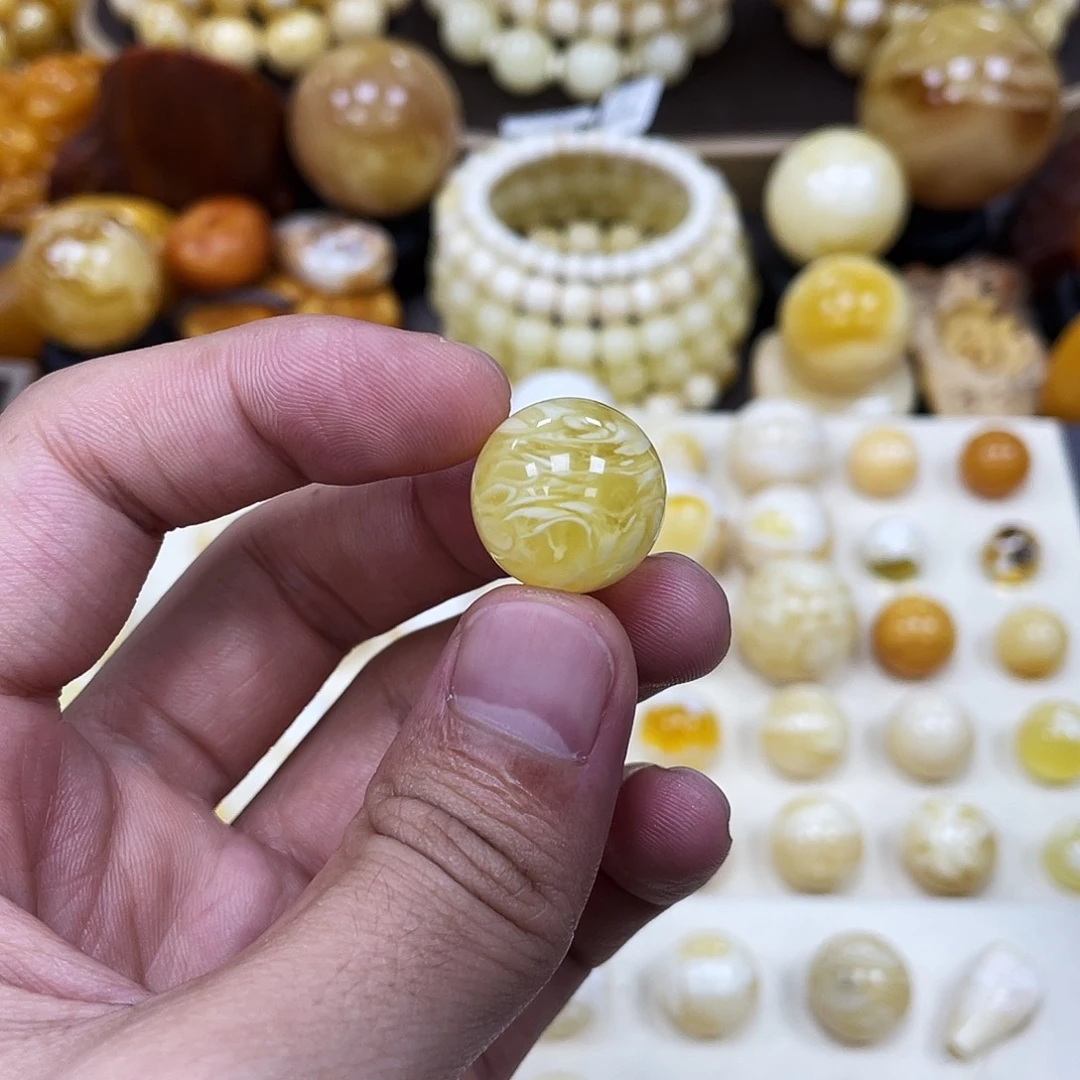 蜜蜡未镶嵌珠宝奇石17.4mm【拉丝妖孽金白】瑕疵圆珠