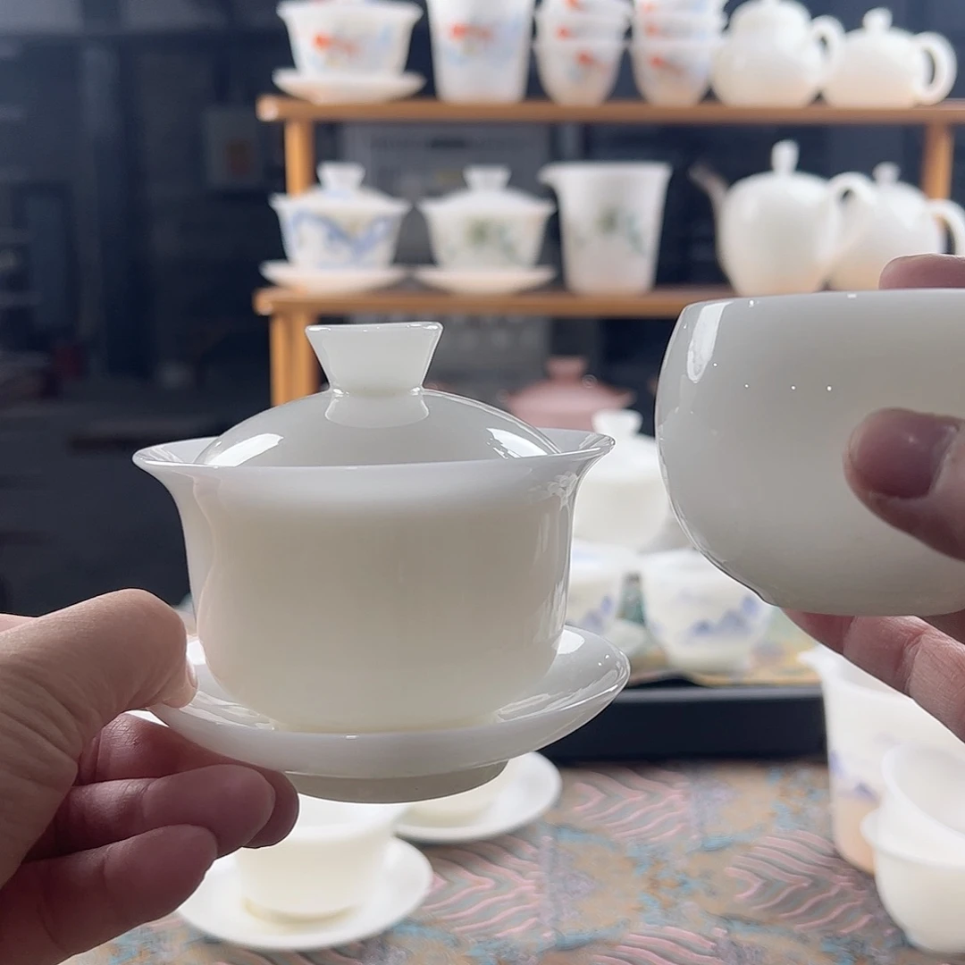 璞玉釉烧元宝盖碗180ml+120ml禅定杯