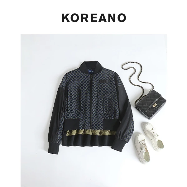 【KOREANO】春秋几何格花型拼接休闲短外套  MS2577(JUN)