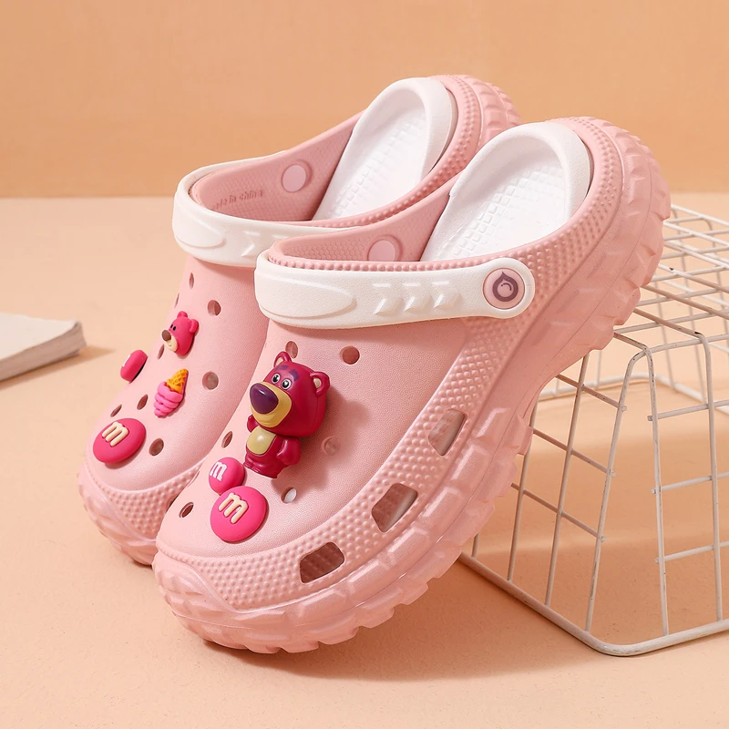 【清仓福利】草莓熊洞洞鞋女夏季2025新款外出海边沙滩厚底防滑凉拖