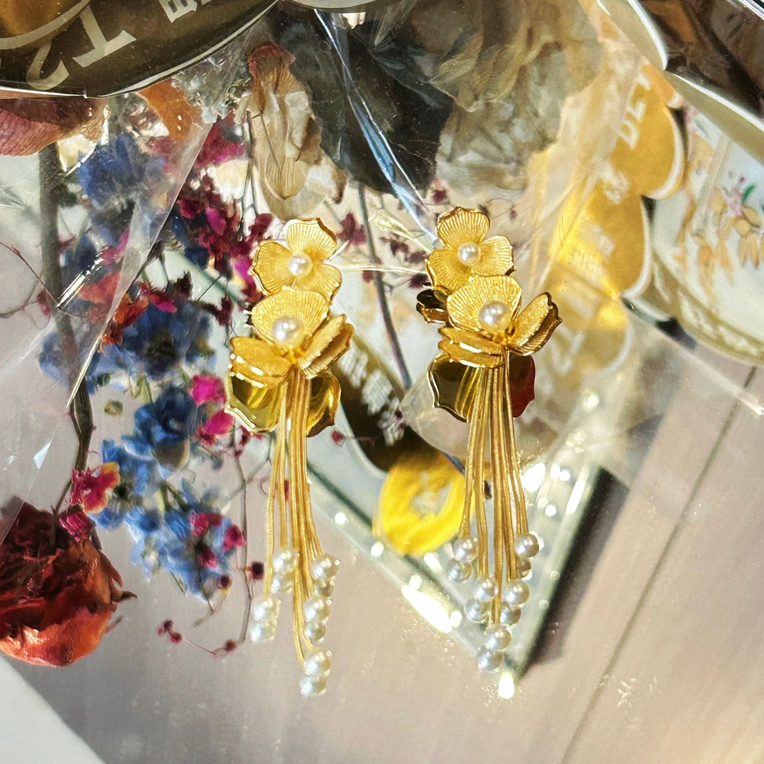 铜合金耳饰 【雅乔定制】金花流苏耳环YQTZ-250328