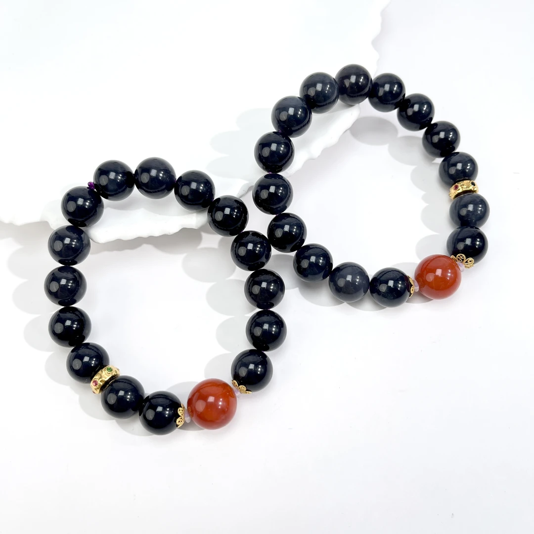 石惑珠宝~和田玉圆珠12mm手串-多样性发一