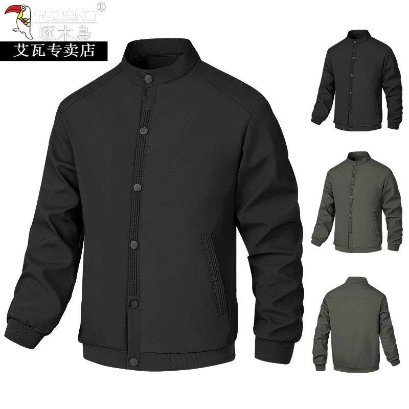 啄木鸟外套男士春秋季新款休闲宽松百搭潮流大码立领夹克上衣服男