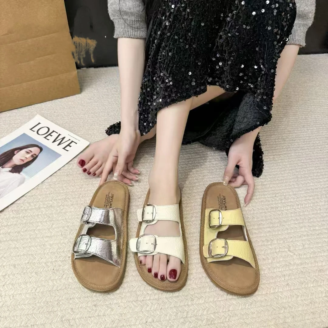 加大加肥新款2502-1简约皮带扣设计感一字拖